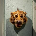 Mini wildlife leather tiger face sculpture