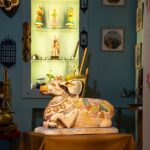 Handcrafted Wooden Nandi Statue Side View