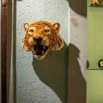 Wildlife-inspired leather tiger head art piece
