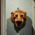 Handcrafted small leather tiger head wall décor