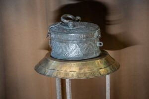 Antique small copper masala dabba with handcrafted details