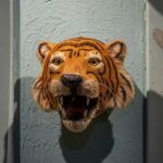 Realistic leather tiger sculpture large handcrafted